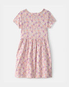 Filles - Robe &agrave; manches courtes, floral - Rose, image 2 sur 3 diapositives