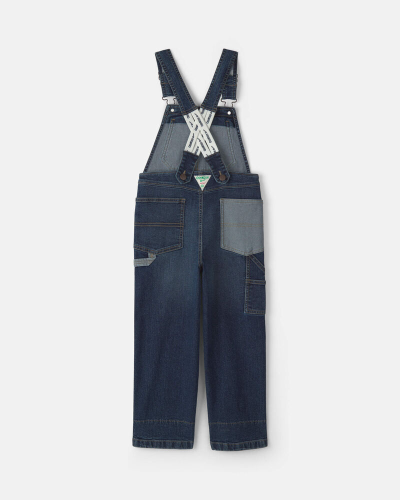 Boys Patched Denim Overalls - Blue, image 2 of 4 slides