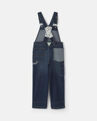 Boys Patched Denim Overalls - Blue, image 2 of 4 slides