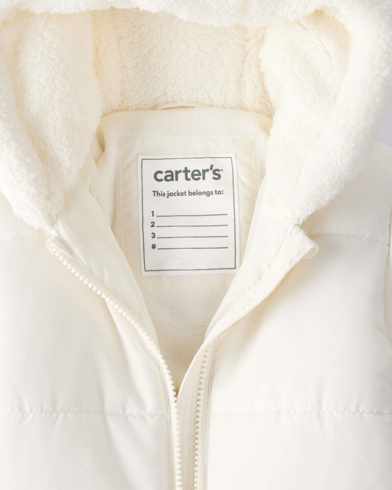 Baby Girl 1-Piece Bear Ears Hooded Pram Snowsuit - Cream, image 3 of 4 slides