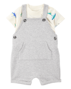 Baby 2-Piece Shark Tee & Shortall Set - Grey, image 1 of 6 slides