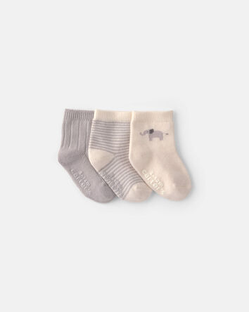 Baby 3-Pack Elephant Ankle Socks - Grey/Ivory, 