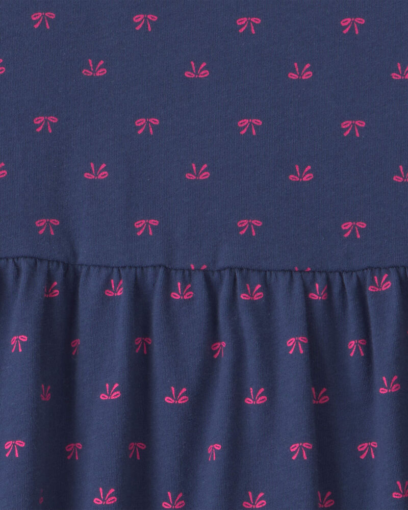Toute-petite fille - Robe manches longues &agrave; motif n&oelig;ud - Bleu marine, image 3 sur 3 diapositives