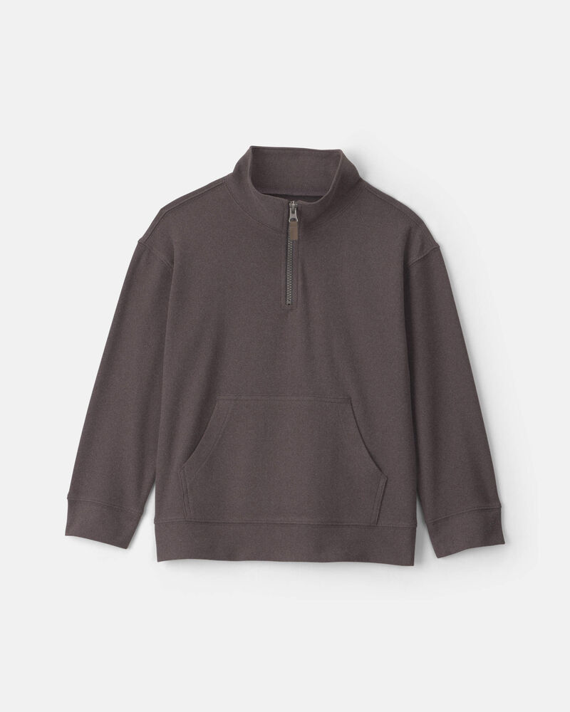 Boys Quarter-Zip Rib Pullover Sweatshirt - Grey, image 1 of 3 slides