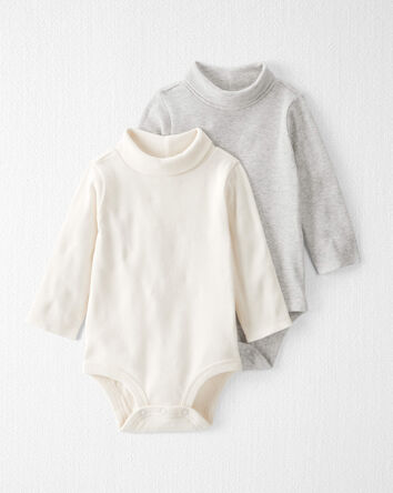 Baby 2-Pack Organic Cotton Rib Mock Neck Bodysuits, 