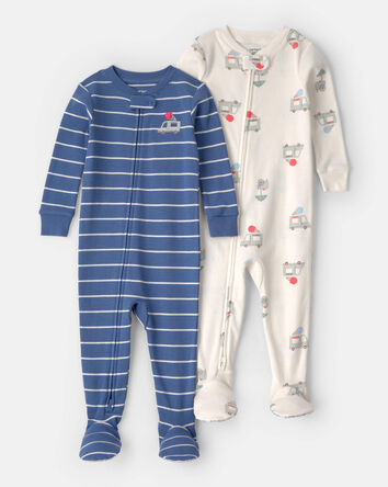 B&eacute;b&eacute; - Emballage 2 pyjamas 1 pi&egrave;ce ajust&eacute;s en 100 % coton, camion de cr&egrave;me glac&eacute;e - Bleu/Ivoire, 