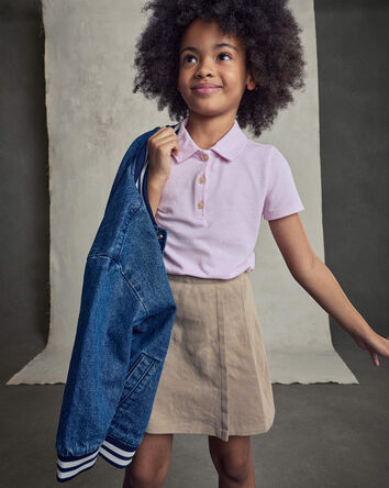 Filles - Jupe-short d&rsquo;uniforme en tricot point de Rome - Kaki, 