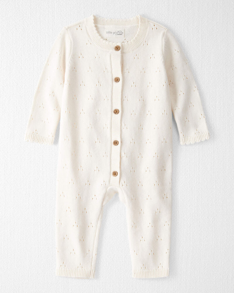 Baby Organic Cotton Sweater Knit Pointelle Jumpsuit, image 1 of 5 slides