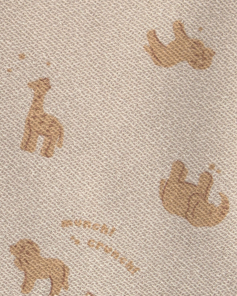 B&eacute;b&eacute; gar&ccedil;on - Ensemble 2 pi&egrave;ces haut et pantalon en jersey bouclette &agrave; motif animaux - Cr&egrave;me, image 3 sur 3 diapositives