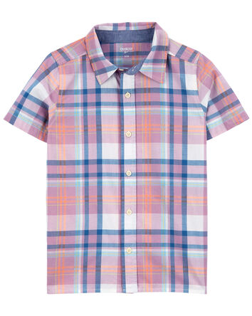 Plaid Button-Front Short Sleeve Shirt, 