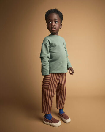 Tout-petit gar&ccedil;on - Pantalon avec poches et rayures - Brun, 