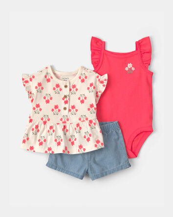 Baby Girl 3-Piece Floral Top & Short Set, 