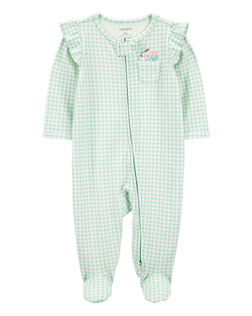 Baby Gingham 2-Way Zip Cotton Sleeper Pyjamas, 