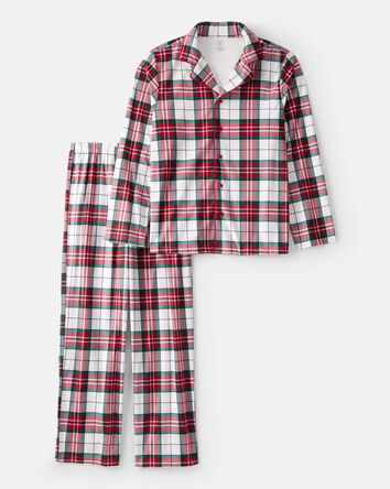 Adult Flannel Plaid Print Long-Sleeve Loose Fit 2-Piece Pyjamas - Red/Green, 
