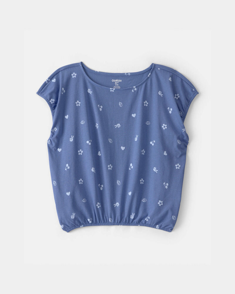 Filles - Haut &agrave; manches courtes, motifs du printemps - Bleu, image 1 sur 2 diapositives
