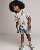 Toddler Boy Long-Line Short in Stripes - Slate/Brown, image 4 of 6 slides