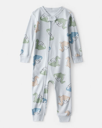 Toddler Boy Dragon 100% Cotton Long-Sleeve 2-Way Zip 1-Piece Pyjamas - Blue, 