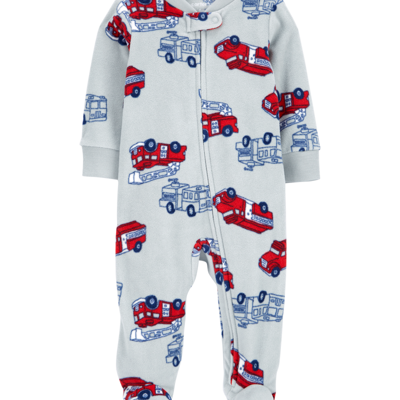 Baby Firetruck Fleece Zip Up Footie Sleeper Pyjamas