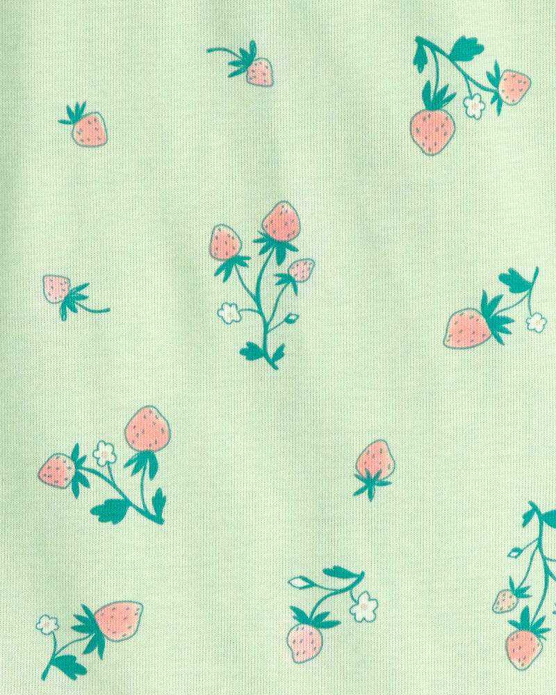 Filles - Ensemble pyjama ajust&eacute; 4 pi&egrave;ces en pur coton, fraise - Vert/Rose, image 3 sur 4 diapositives