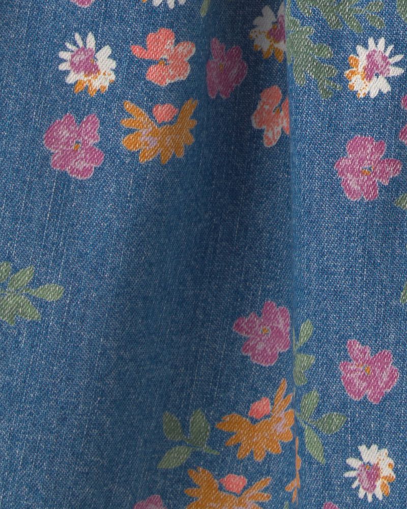 Baby Girl Floral Denim Short-Sleeve Dress - Dark Wash, image 4 of 5 slides