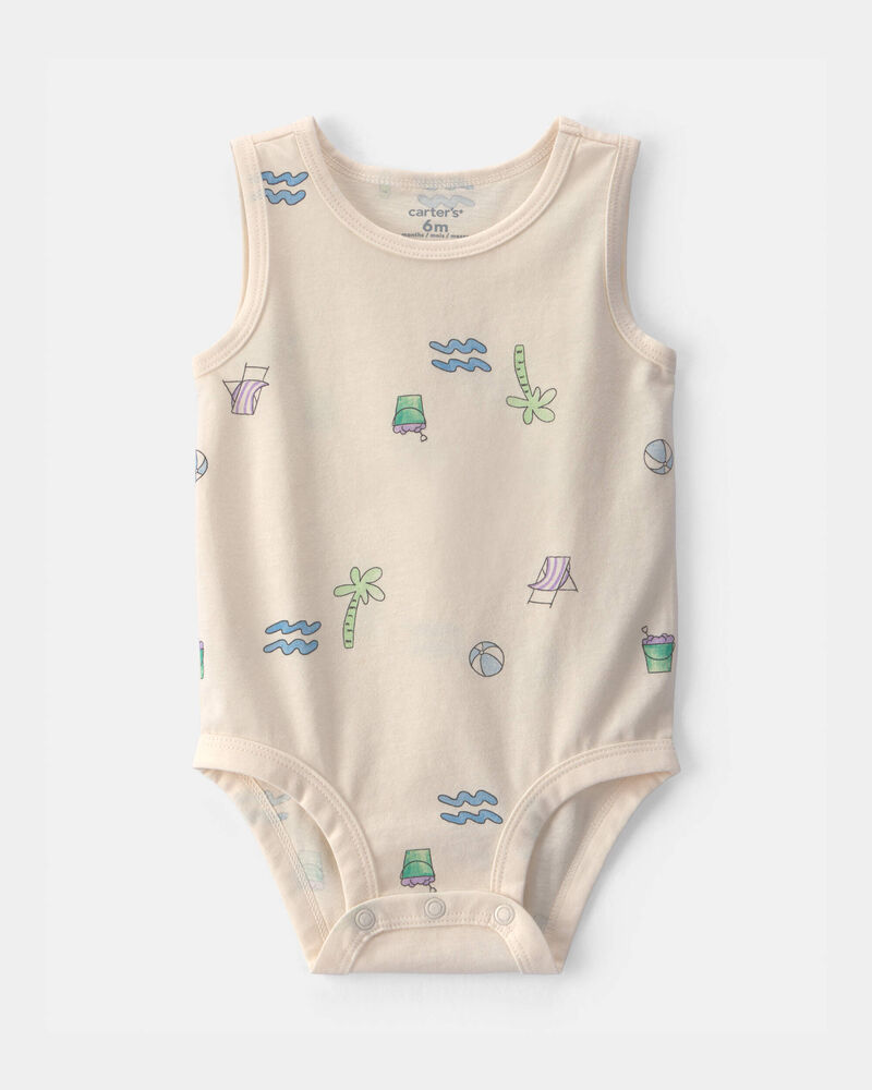 Baby Boy Beach Sleeveless Graphic Bodysuit - Cream, image 1 of 3 slides