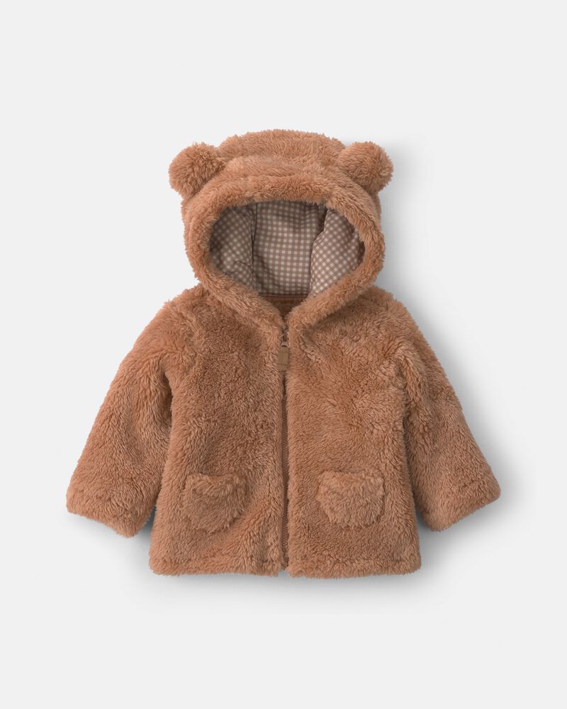 Baby Bear Teddy Fleece Zip-Up Hoodie - Brown, image 1 of 3 slides