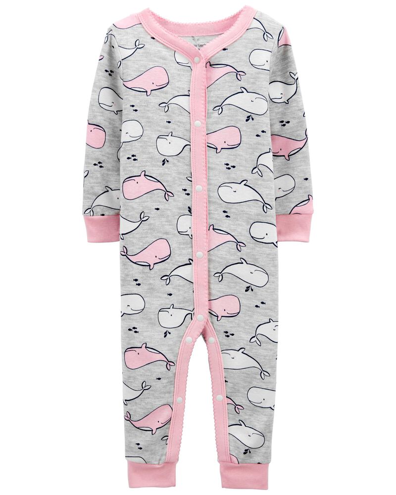 1-Piece Whale 100% Snug Fit Cotton Footless Pyjamas, image 1 of 2 slides