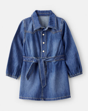 Toddler Girl Cotton Long-Sleeve Dress - Blue, 