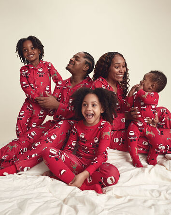 Kids 2-Piece Brown Santa Christmas 100% Cotton Snug Fit Pyjama Set - Red, 