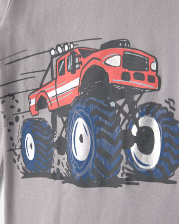 Boys 4-Piece Monster Truck 100% Cotton Snug Fit Pyjama Set - Grey, 