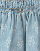 Filles - D&eacute;bardeur en chambray &agrave; smocks floral - Bleu, image 4 sur 4 diapositives