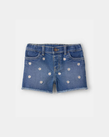 Tout-petit fille - Short en denim brod&eacute;, marguerites - D&eacute;lav&eacute; fonc&eacute;, 