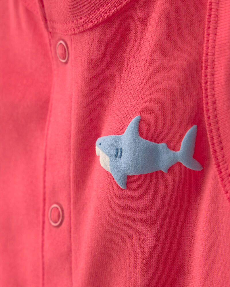Baby Boy Shark Romper - Orange, image 2 of 4 slides