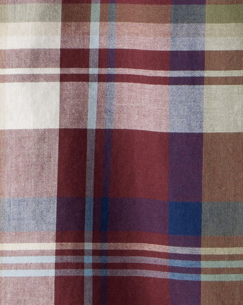 Garçons - Chemise boutonnée à manches longues en coton à motif écossais - Bourgogne, 