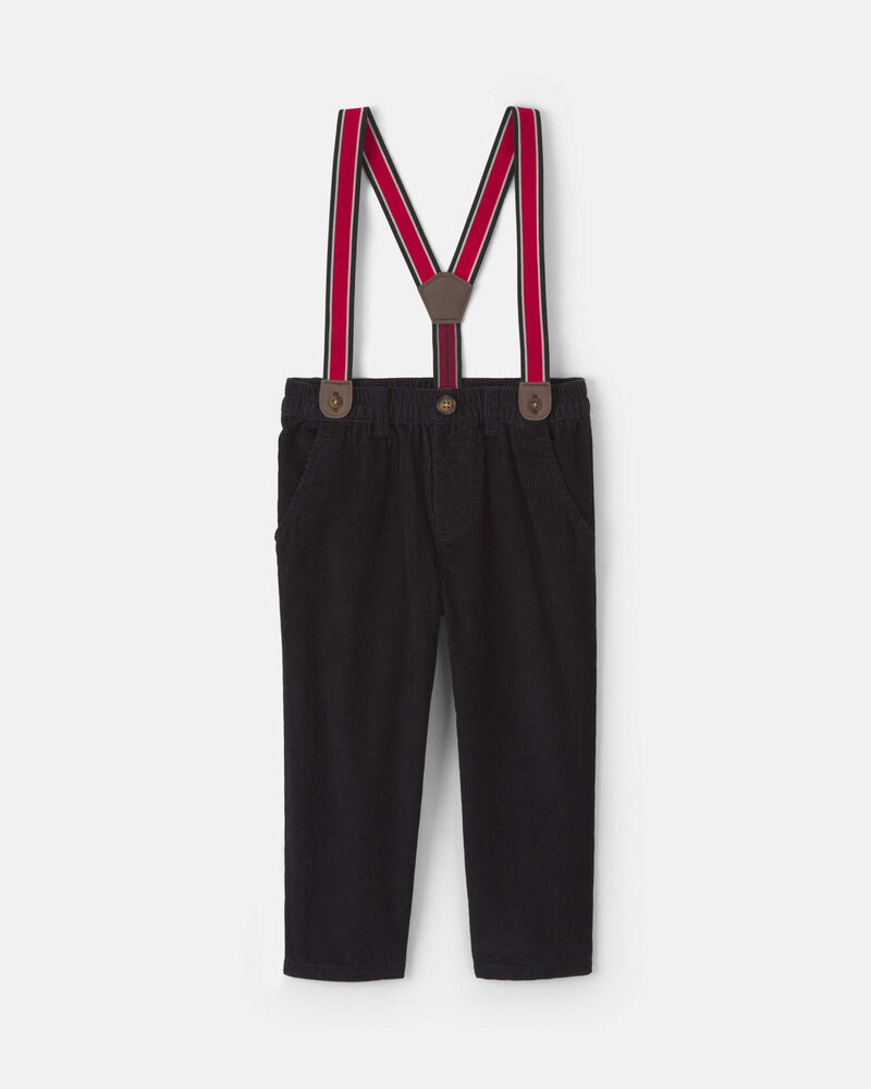 Toddler Boy Corduroy Straight Suspender Pants - Black, image 1 of 4 slides