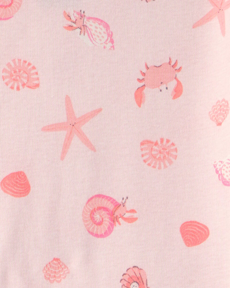 Girls Seashells 100% Cotton Short-Sleeve Snug Fit 4-Piece pyjama Set - Pink/Orange, image 3 of 4 slides