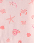 Girls Seashells 100% Cotton Short-Sleeve Snug Fit 4-Piece pyjama Set - Pink/Orange, image 3 of 4 slides