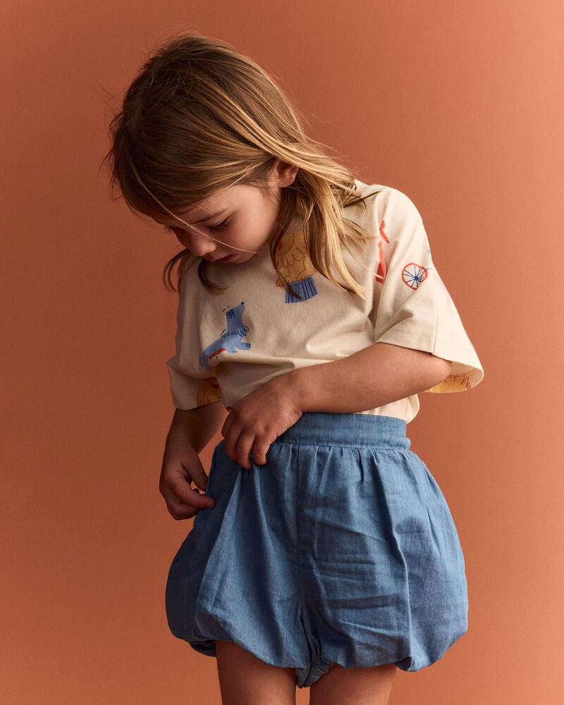 Toddler Girl Bubble Short in Chambray - Blue, image 1 of 7 slides