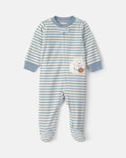 Baby Milk & Cookies Striped Fleece 2-Way Zip Sleepers - Blue, image 1 of 5 slides