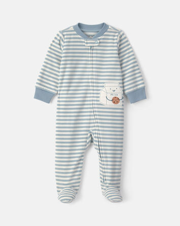 Baby Milk & Cookies Striped Fleece 2-Way Zip Sleepers - Blue, 