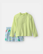 Toddler Boy 2-Piece Dinosaur Rashguard Swimsuit Set - Green, image 1 of 7 slides