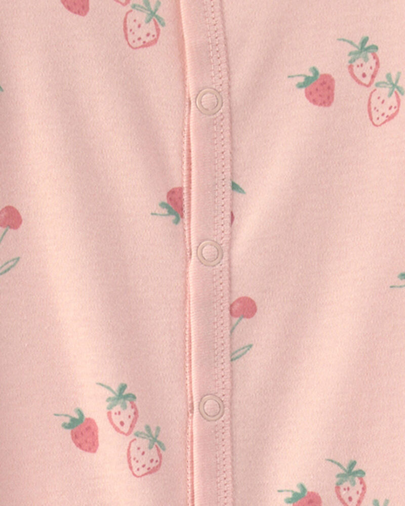 Baby Girl Strawberry 100% Cotton Sleeper - Pink, image 2 of 4 slides