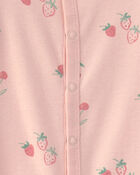 Baby Girl Strawberry 100% Cotton Sleeper - Pink, image 2 of 4 slides