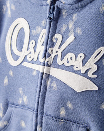 Baby Girl Heart Print French Terry Hooded Jacket - Blue, 