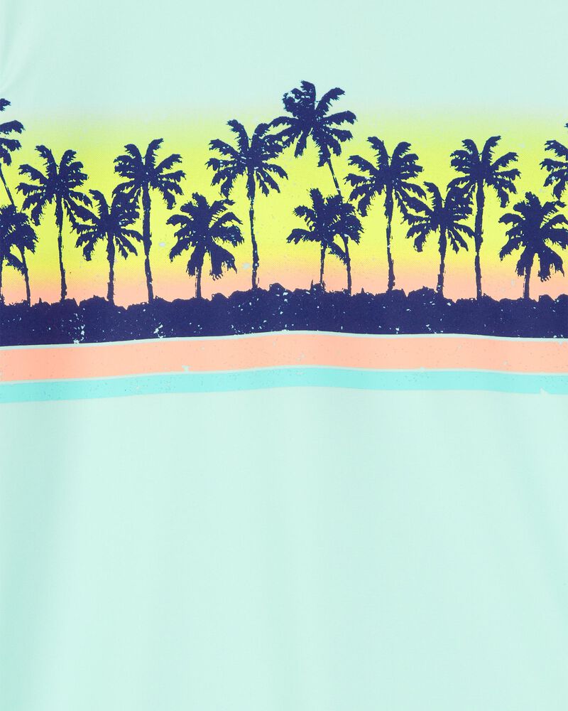 Kid Palm Tree Long-Sleeve Rashguard Swim - Mint Blue, image 2 of 3 slides