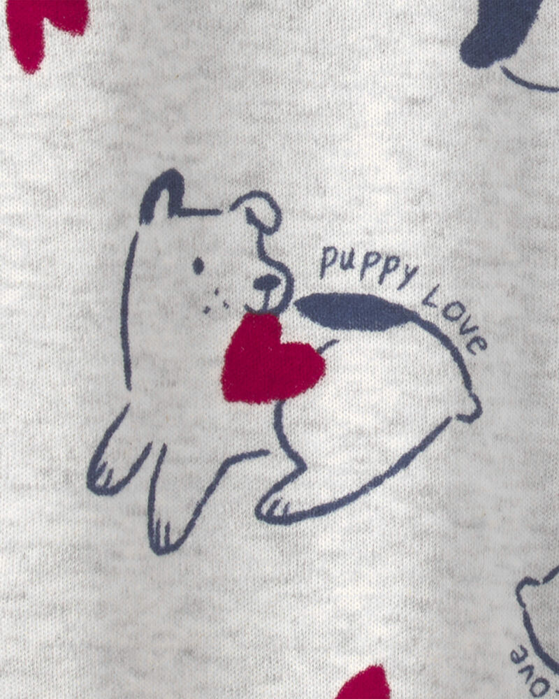 B&eacute;b&eacute; - Grenouill&egrave;re en coton &agrave; fermeture &agrave; glissi&egrave;re double sens &laquo;Puppy Love&raquo; de la Saint-Valentin &ndash; Gris, image 4 sur 4 diapositives
