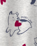 B&eacute;b&eacute; - Grenouill&egrave;re en coton &agrave; fermeture &agrave; glissi&egrave;re double sens &laquo;Puppy Love&raquo; de la Saint-Valentin &ndash; Gris, image 4 sur 4 diapositives