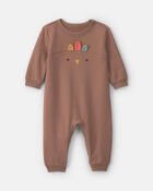 Baby Turkey Thanksgiving French Terry Long-Sleeve Jumpsuit - Brown, image 1 of 5 slides