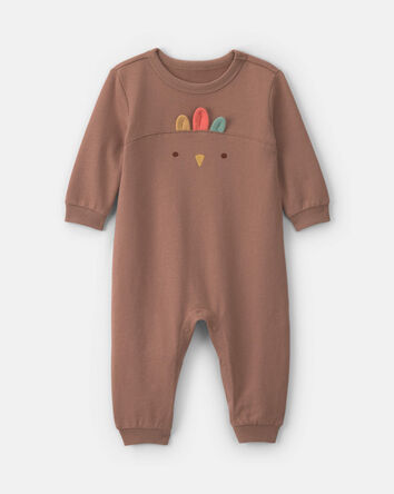B&eacute;b&eacute; - Combinaison manches longues en jersey bouclette &agrave; motif dinde de l&rsquo;Action de gr&acirc;ce - Brun, 