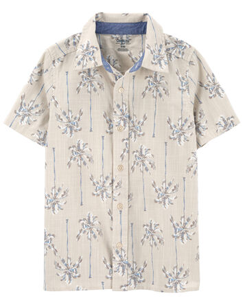 Chemise boutonnée en chambray à motifs de palmiers, 